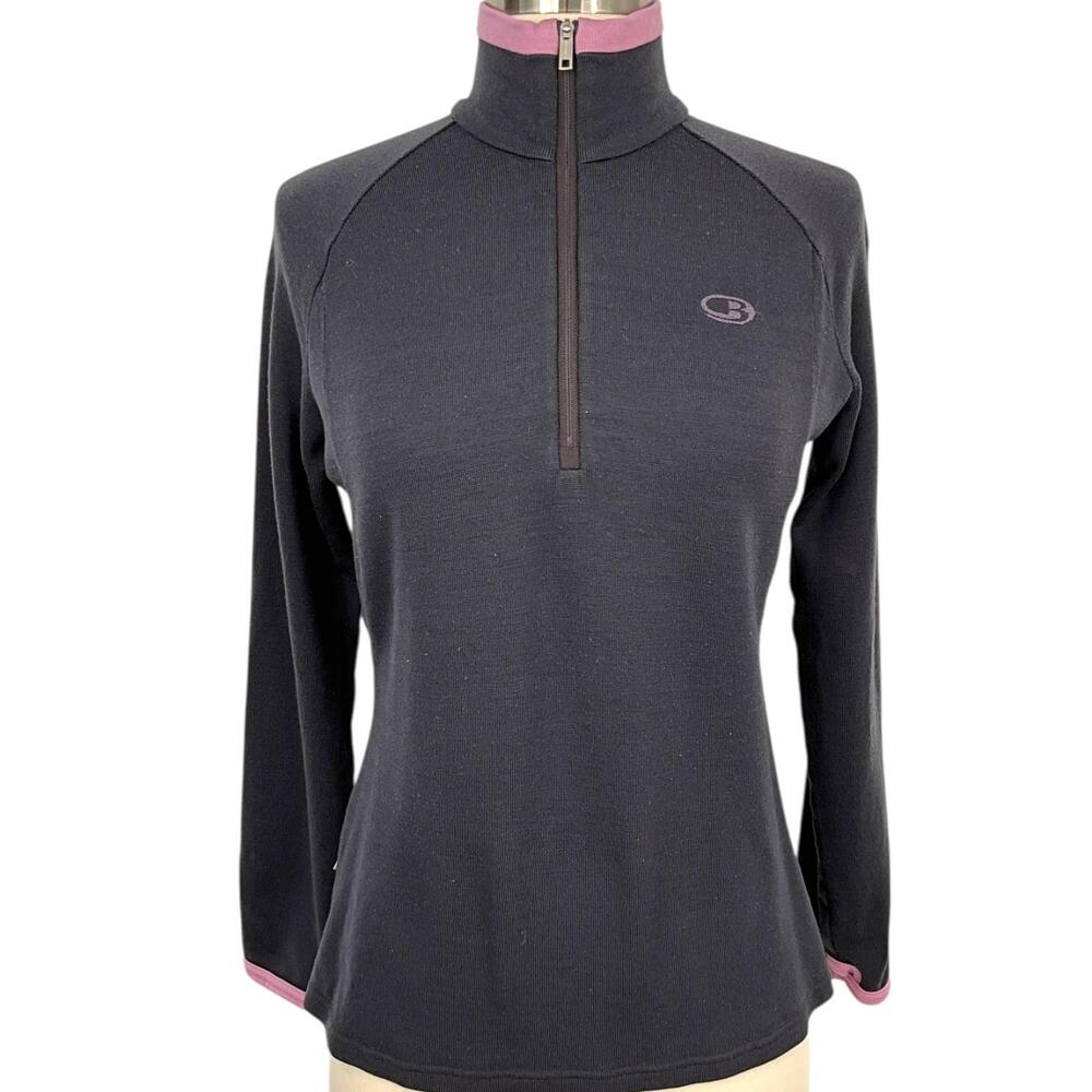 Icebreaker Sport 320 Base Layer Top Womens Small Purple 1/4 Zip Merino Wool